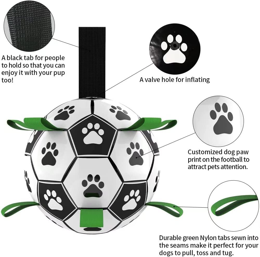 Exponential Pet Supplies - Soccer Ball with Grab Tabs, Interactive Dog Toys for Tug of War Dog toys
