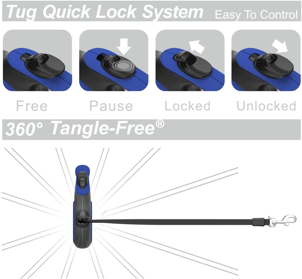 Exponential Pet Supplies - 360° Tangle-Free Retractable Dog Leash with Anti-Slip Handle | 16 ft Strong Nylon Tape