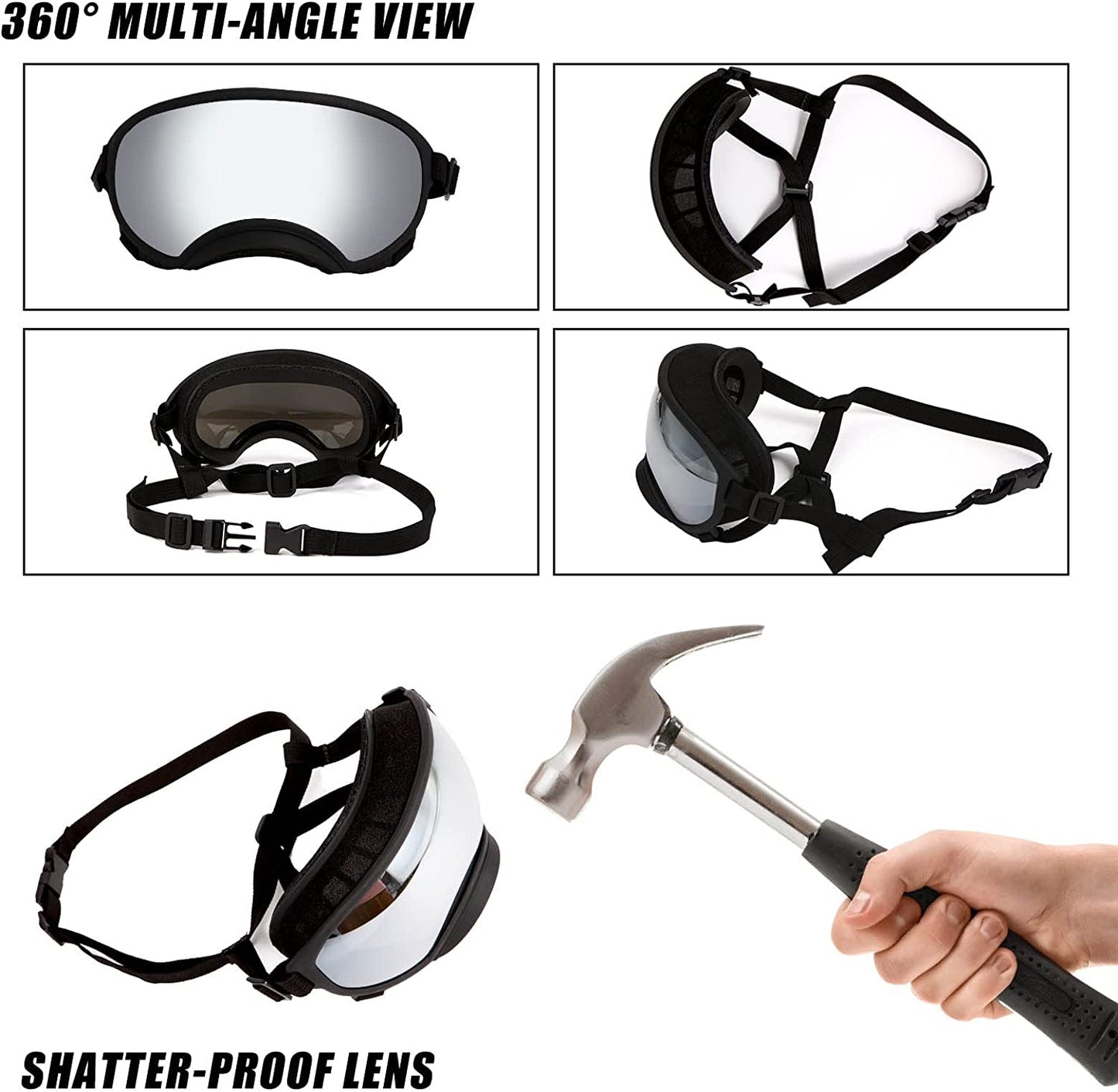 Exponential Pet Supplies - Safety Sunglasses for Dogs with Adjustable Straps and Clear Curved Lenses for All-round Vision