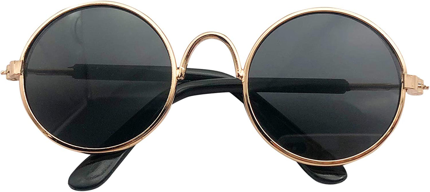 Exponential Pet Supplies - Classic Retro Circular Metal Prince Sunglasses Funny Cute Puppy