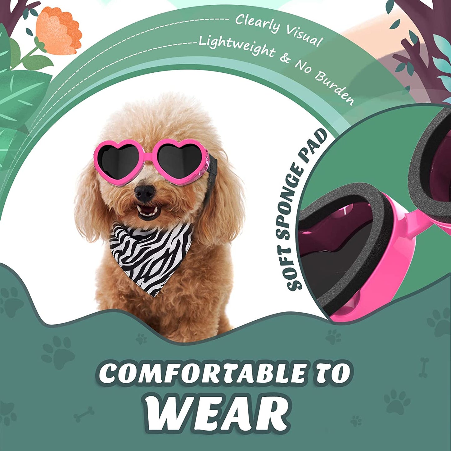 Exponential Pet Supplies - UV Protection Goggles Eye Wear Protection with Adjustable Strap Doggy Heart Shape Anti-Fog Sunglasses