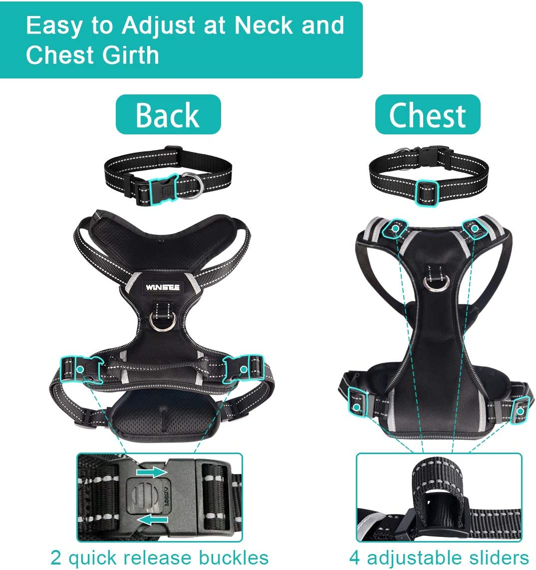 Exponential Pet Supplies - No Pull, Pet Harnesses with Dog Collar, Adjustable Reflective Oxford Outdoor Vest, Front/Back Leash Clips