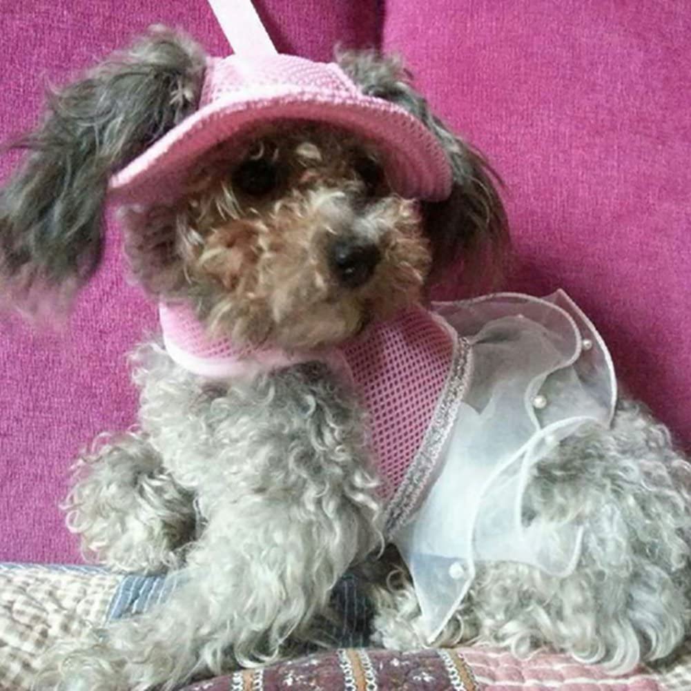Exponential Pet Supplies - Round Brim Princess Cap Visor Hat Pet Dog Mesh Porous Sun Cap with Ear Holes