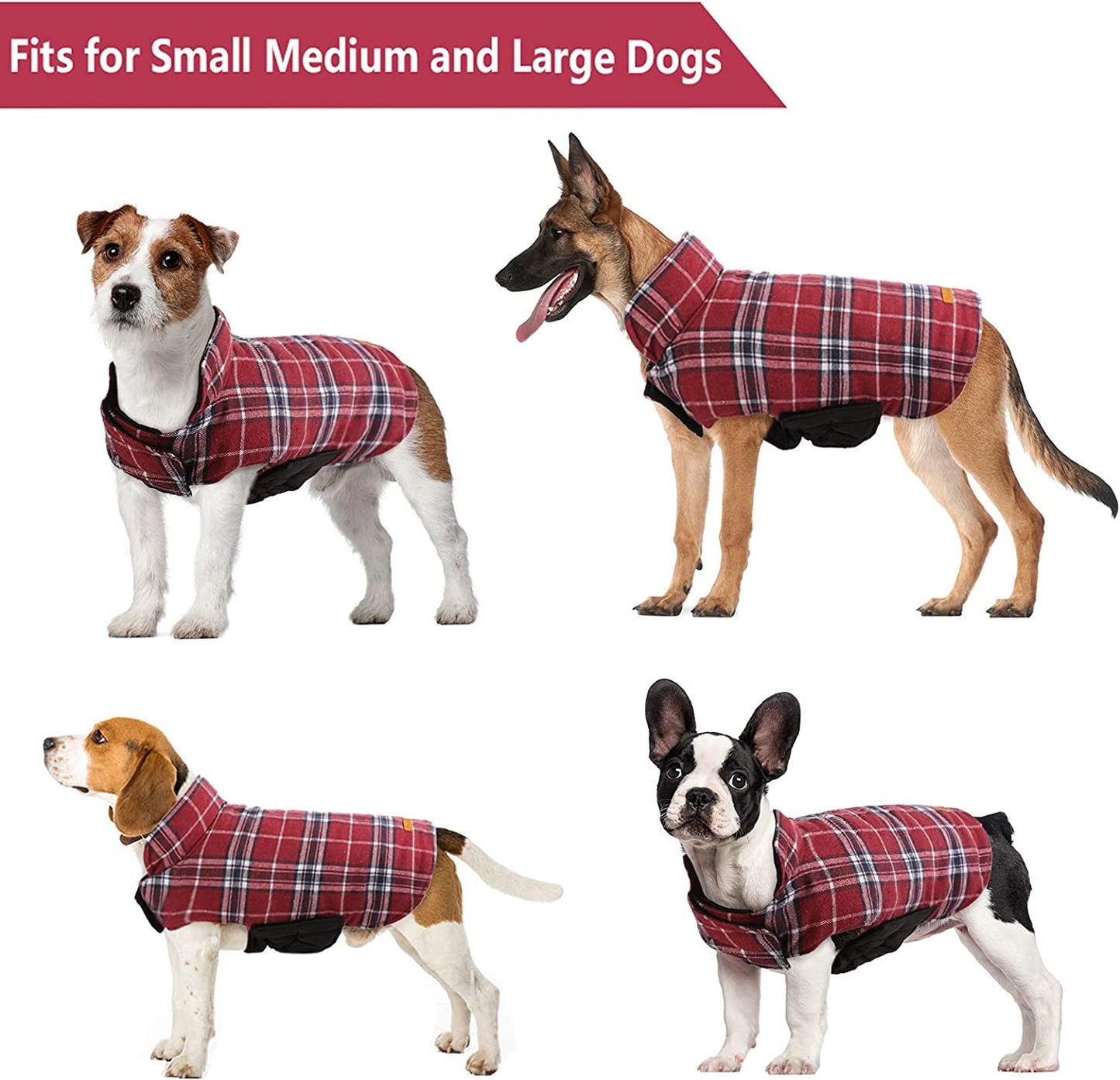 Exponential Pet Supplies - Cozy Waterproof Windproof Reversible British Style Plaid Dog Vest , Warm Dog Apparel for Cold Weather