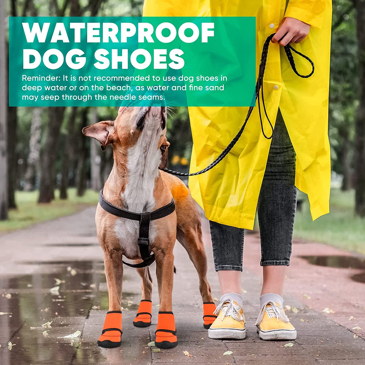 Exponential Pet Supplies - Waterproof Dog Shoes Fluorescent Orange Dog Boots Adjustable Straps and Rugged Anti-Slip Sole Paw Protectors