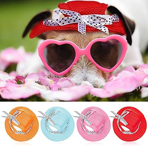 Exponential Pet Supplies - 4 Pieces Dog Princess Hat Round Brim Pet Baseball Hat Dog Mesh Porous Cap with Ear Holes Pet Outdoor Sun Protection