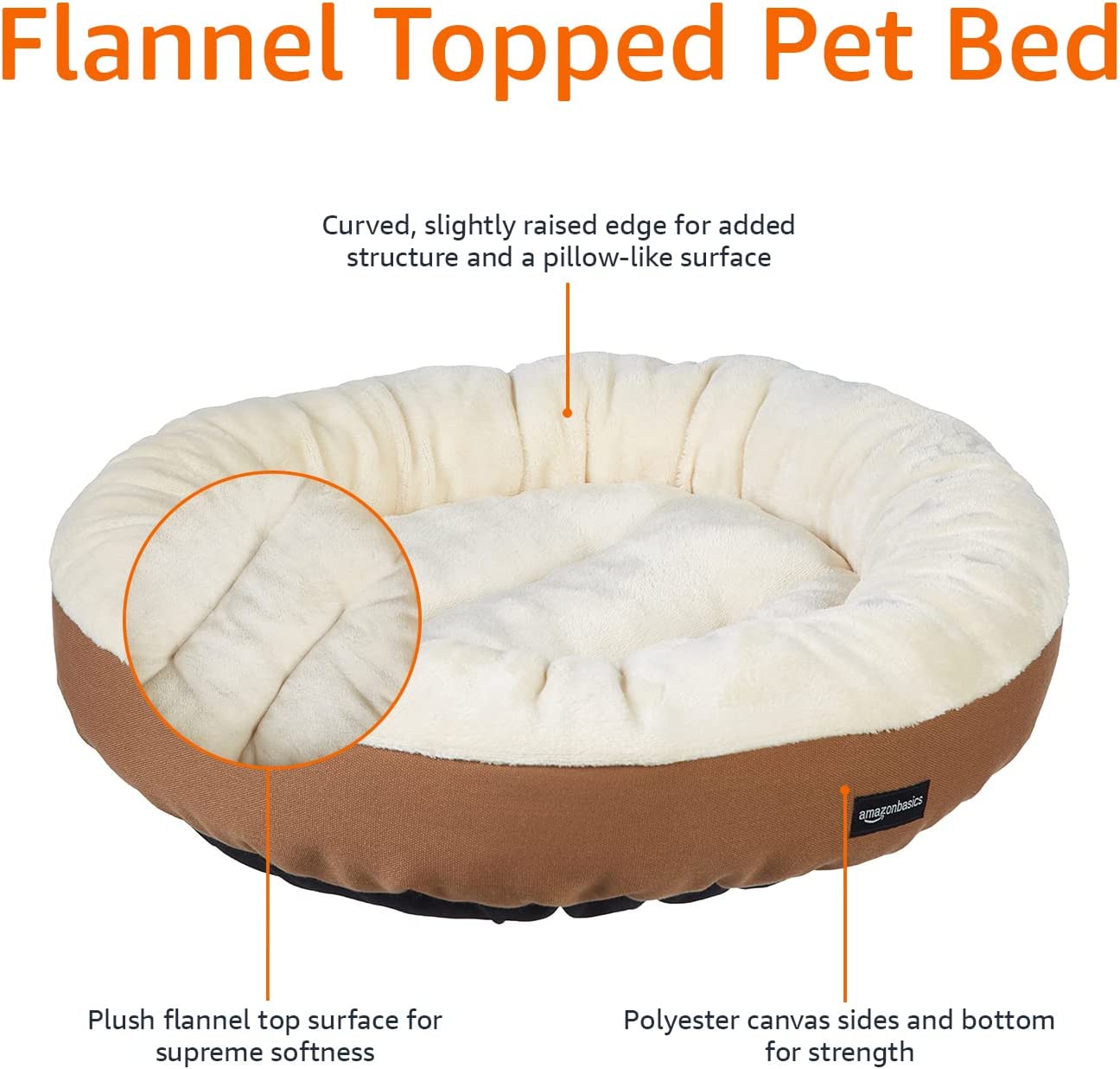 Exponential Pet Supplies - Round Bolster Dog with Flannel Top Dog Bed