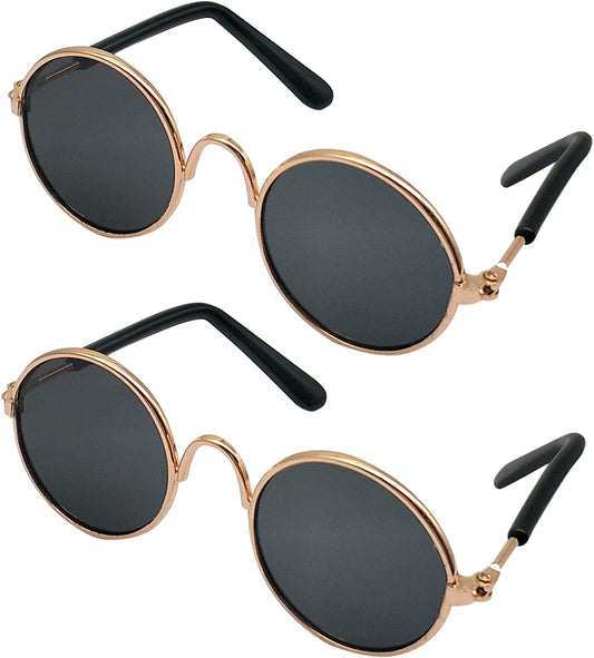 Exponential Pet Supplies - Classic Retro Circular Metal Prince Sunglasses Funny Cute Puppy