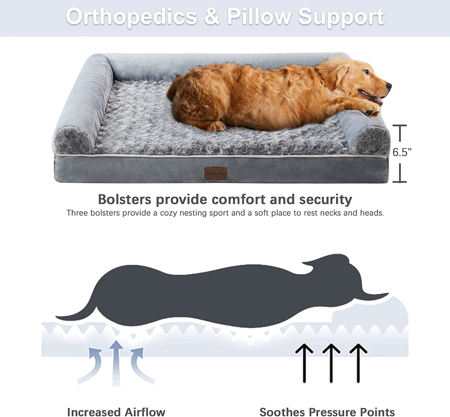 Exponential Pet Supplies - Orthopedic Dog Bed With Back Support