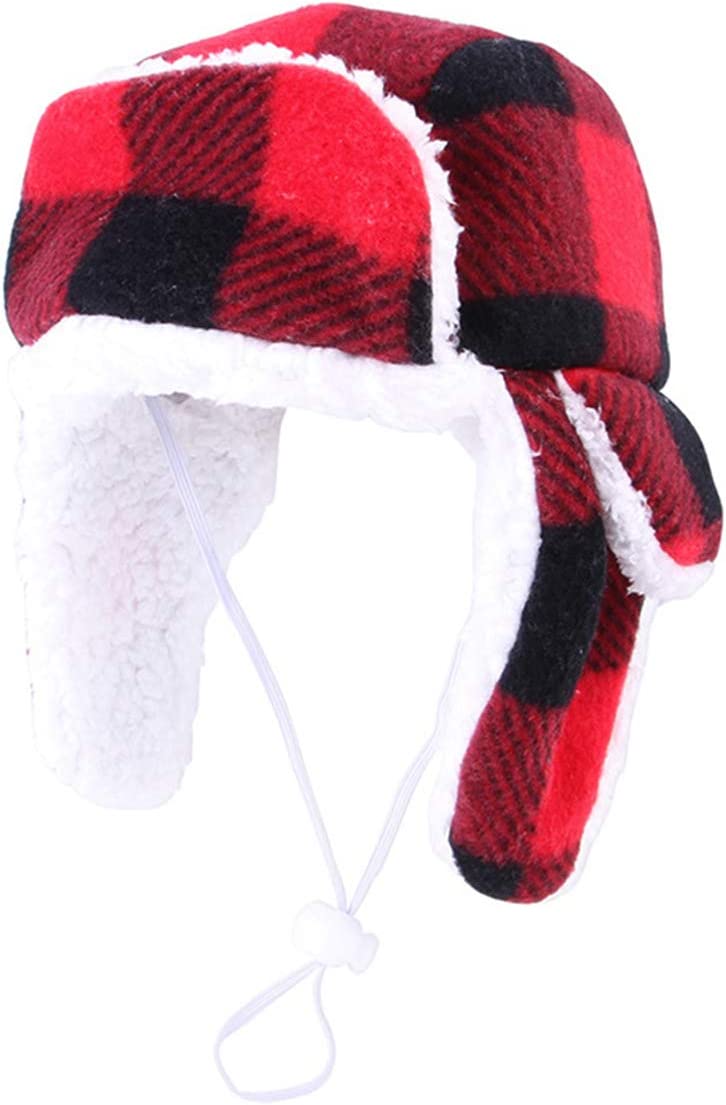 Exponential Pet Supplies - Christmas Dog Hat with Earmuffs Winter Adjustable Pet Red Plaid Pet Cap