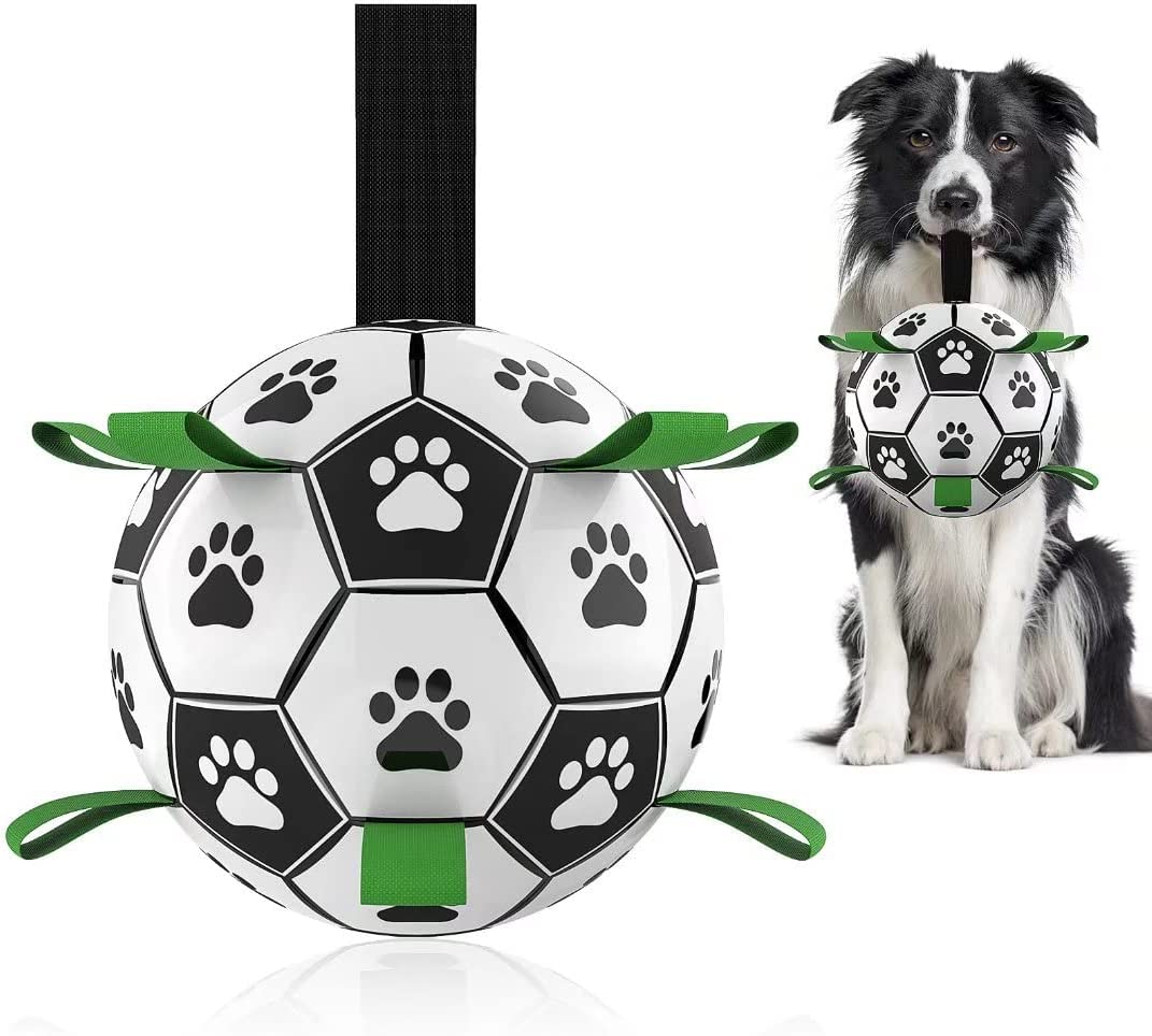 Exponential Pet Supplies - Soccer Ball with Grab Tabs, Interactive Dog Toys for Tug of War Dog toys
