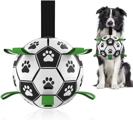 Exponential Pet Supplies - Soccer Ball with Grab Tabs, Interactive Dog Toys for Tug of War Dog toys