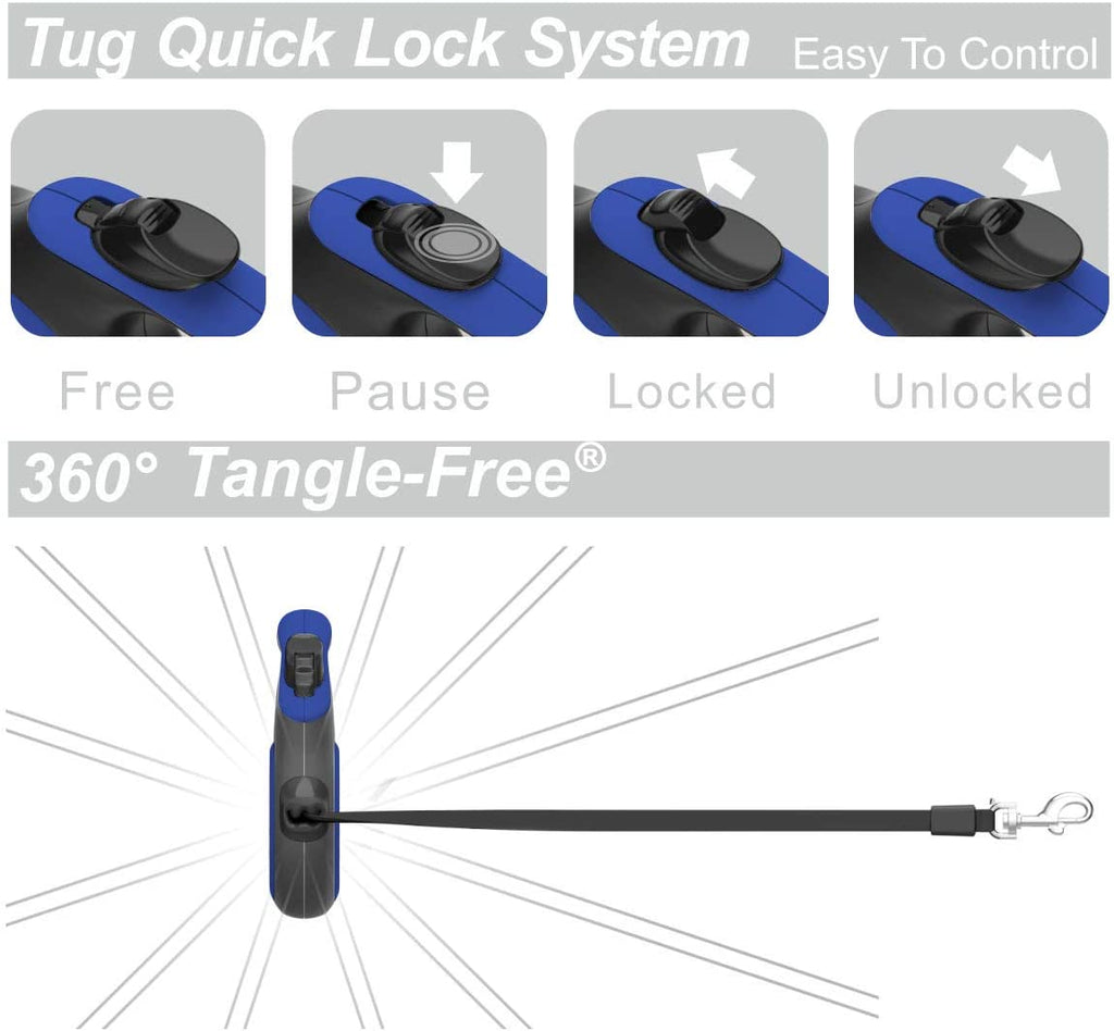 Exponential Pet Supplies - 360° Tangle-Free Retractable Dog Leash with Anti-Slip Handle | 16 ft Strong Nylon Tape