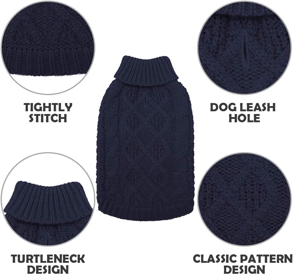 Exponential Pet Supplies - Dog Apparel Turtleneck Dog Sweater - Winter Coat Knit Clothes with Leash Hole for Cold Weather