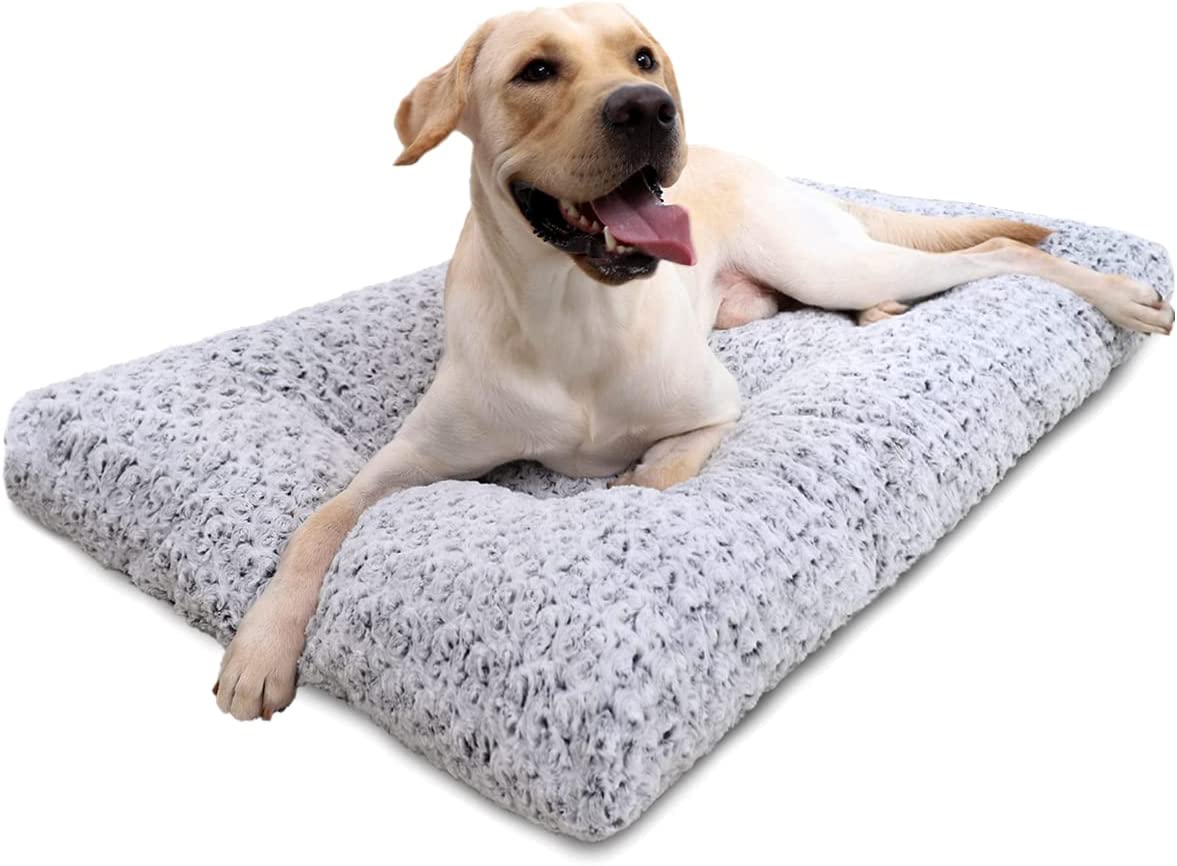 Exponential Pet Supplies - Anti-Slip Pet Sleeping Mat Washable , Dog Bed Deluxe Plush Dog Crate Beds Fluffy Comfy Kennel Pad