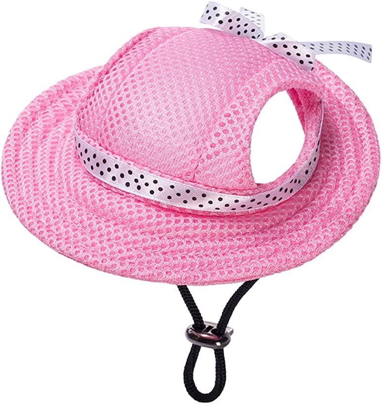 Exponential Pet Supplies - Round Brim Princess Cap Visor Hat Pet Dog Mesh Porous Sun Cap with Ear Holes