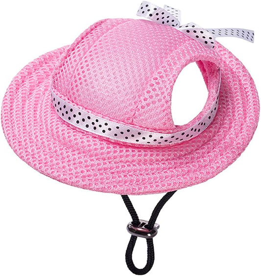 Exponential Pet Supplies - Round Brim Princess Cap Visor Hat Pet Dog Mesh Porous Sun Cap with Ear Holes