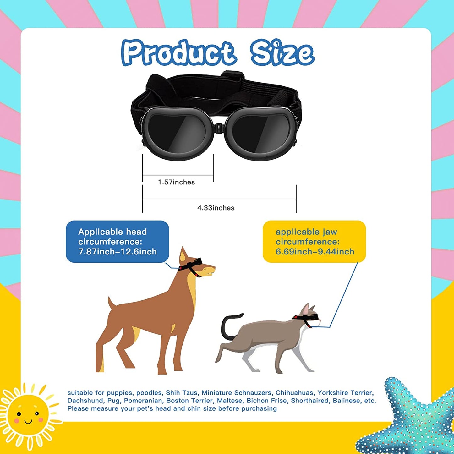 Exponential Pet Supplies - UV Protection Goggles Goggles With Adjustable Straps, Frame With Breathing Holes And High Density Sponge