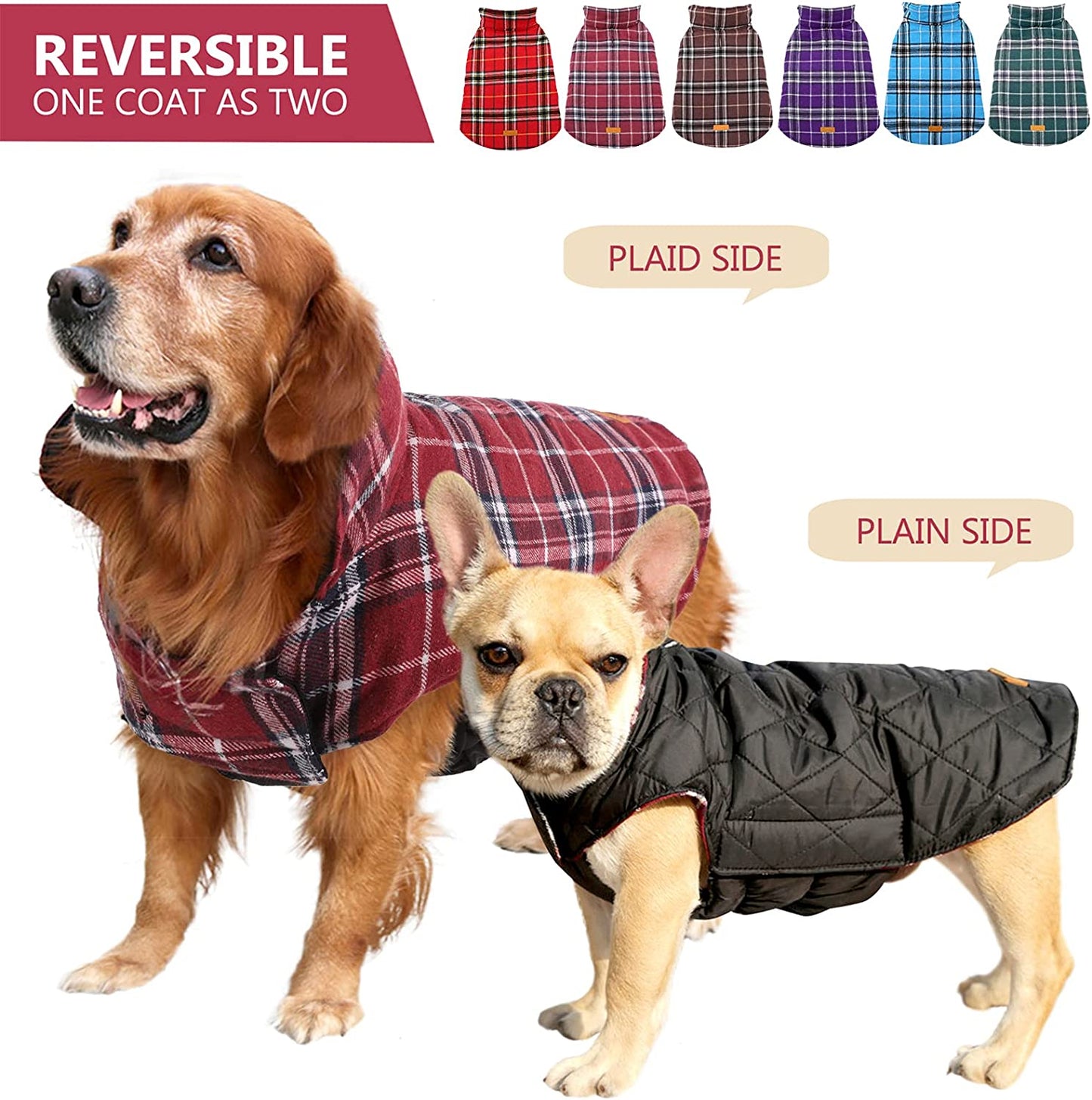 Exponential Pet Supplies - Cozy Waterproof Windproof Reversible British Style Plaid Dog Vest , Warm Dog Apparel for Cold Weather