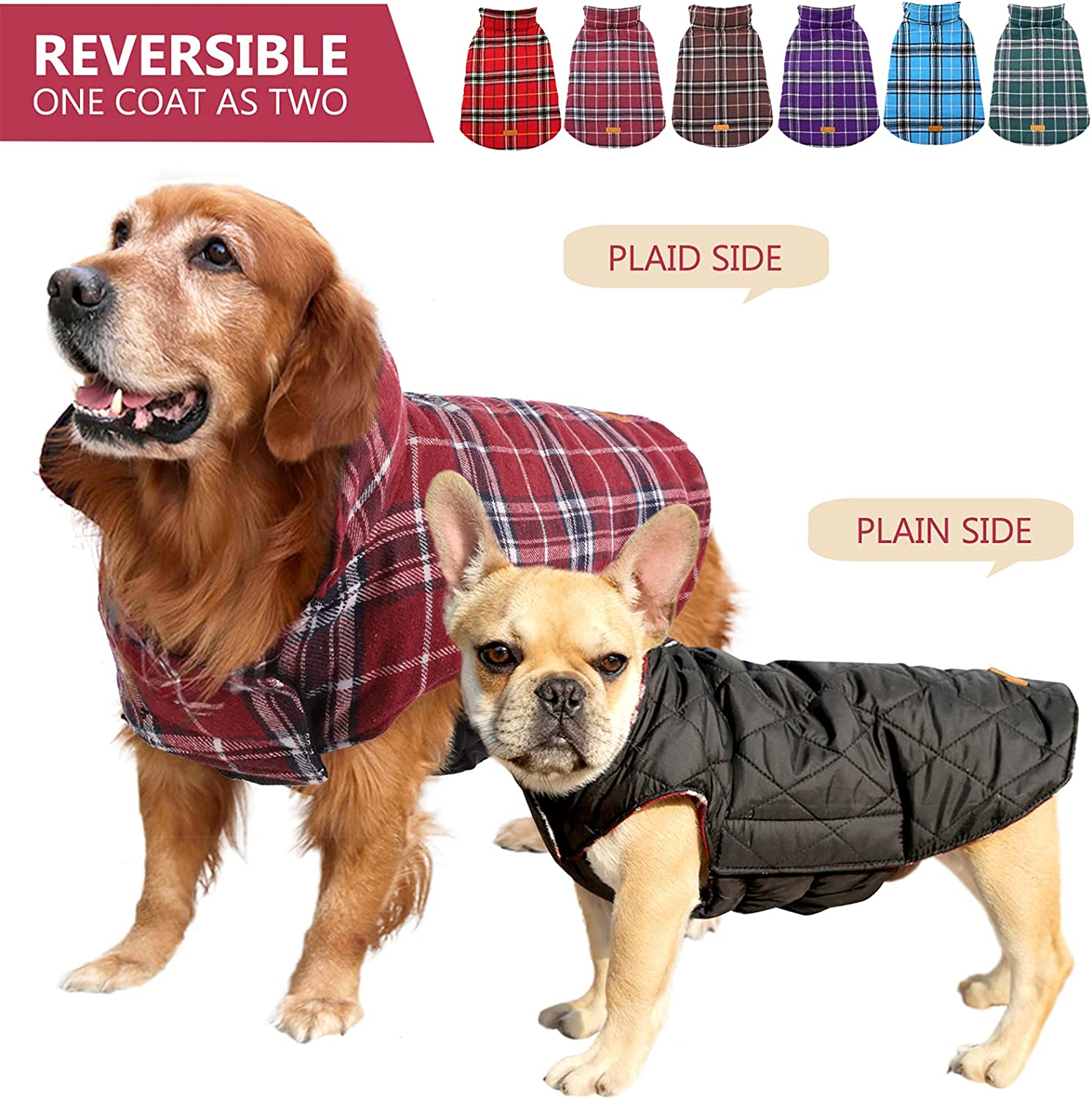 Exponential Pet Supplies - Cozy Waterproof Windproof Reversible British Style Plaid Dog Vest , Warm Dog Apparel for Cold Weather