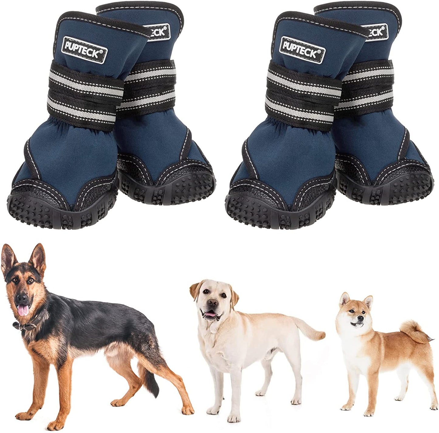Exponential Pet Supplies - Waterproof 2 Pairs Anti-Slip Paw Protector - Doggy Shoes with Reflective Straps