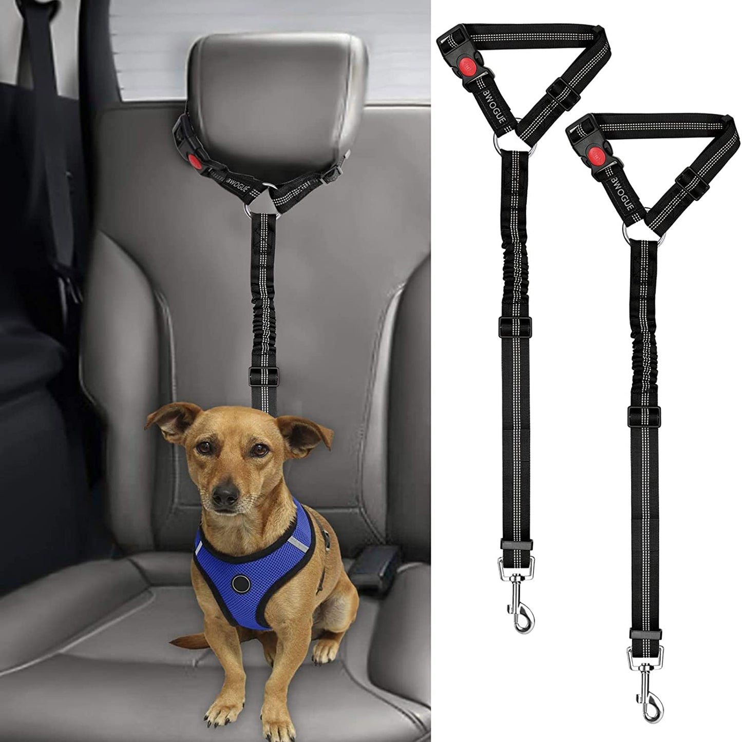 Exponential Pet Supplies - 2 Packs Dog Cat Safety Seat Belt Strap Car Headrest Restraint Adjustable Nylon Fabric