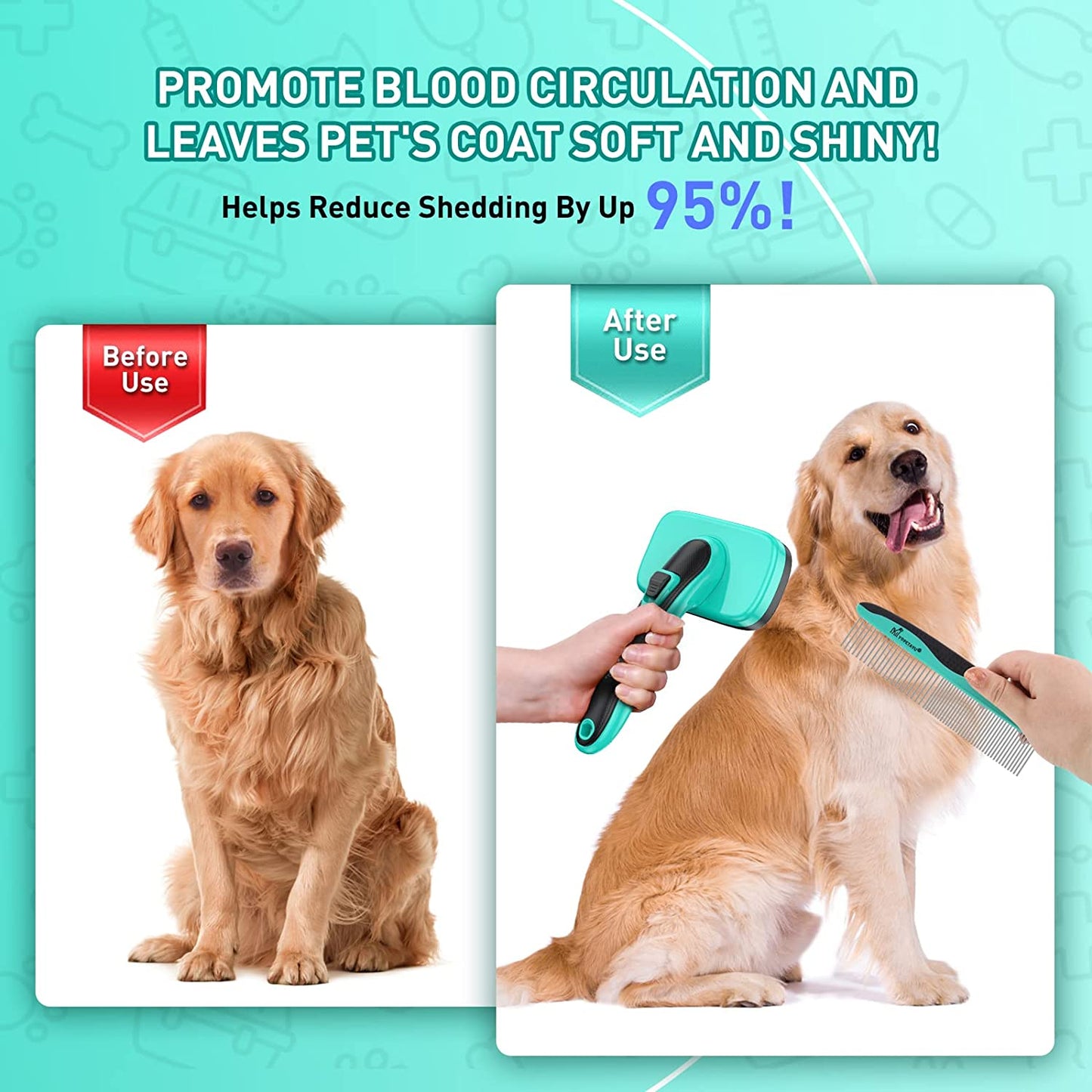 Exponential Pet Supplies - Self-Cleaning Slicker Brush for Shedding & Grooming Long Short Haired