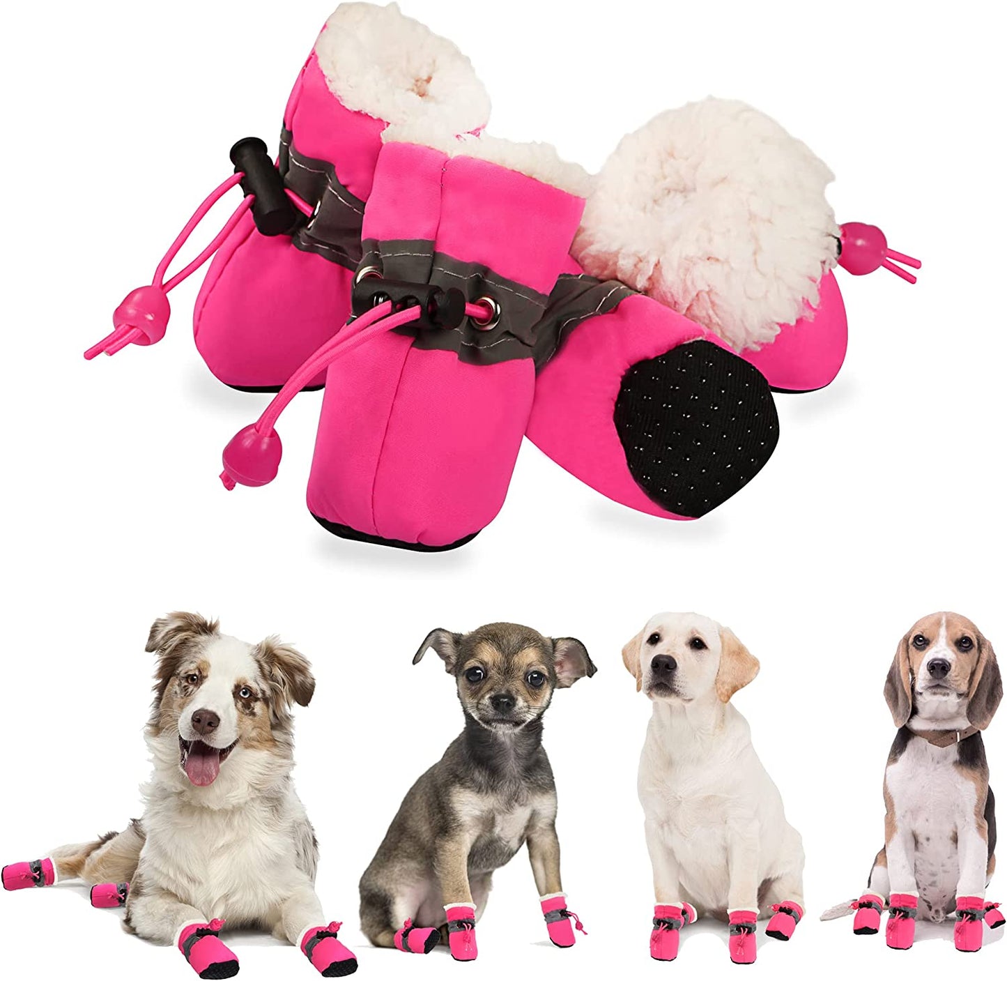 Exponential Pet Supplies - Dog Boots & Paw Protectors, Fleece Warm Snow Booties for Puppy with Reflective Strip Anti-Slip Rubber Sole