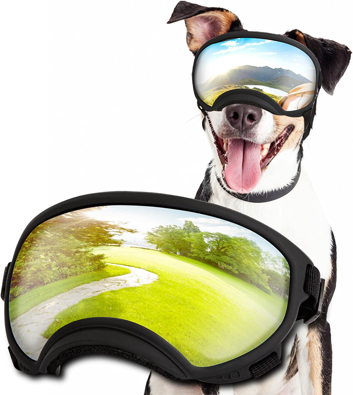 Exponential Pet Supplies - Safety Sunglasses for Dogs with Adjustable Straps and Clear Curved Lenses for All-round Vision