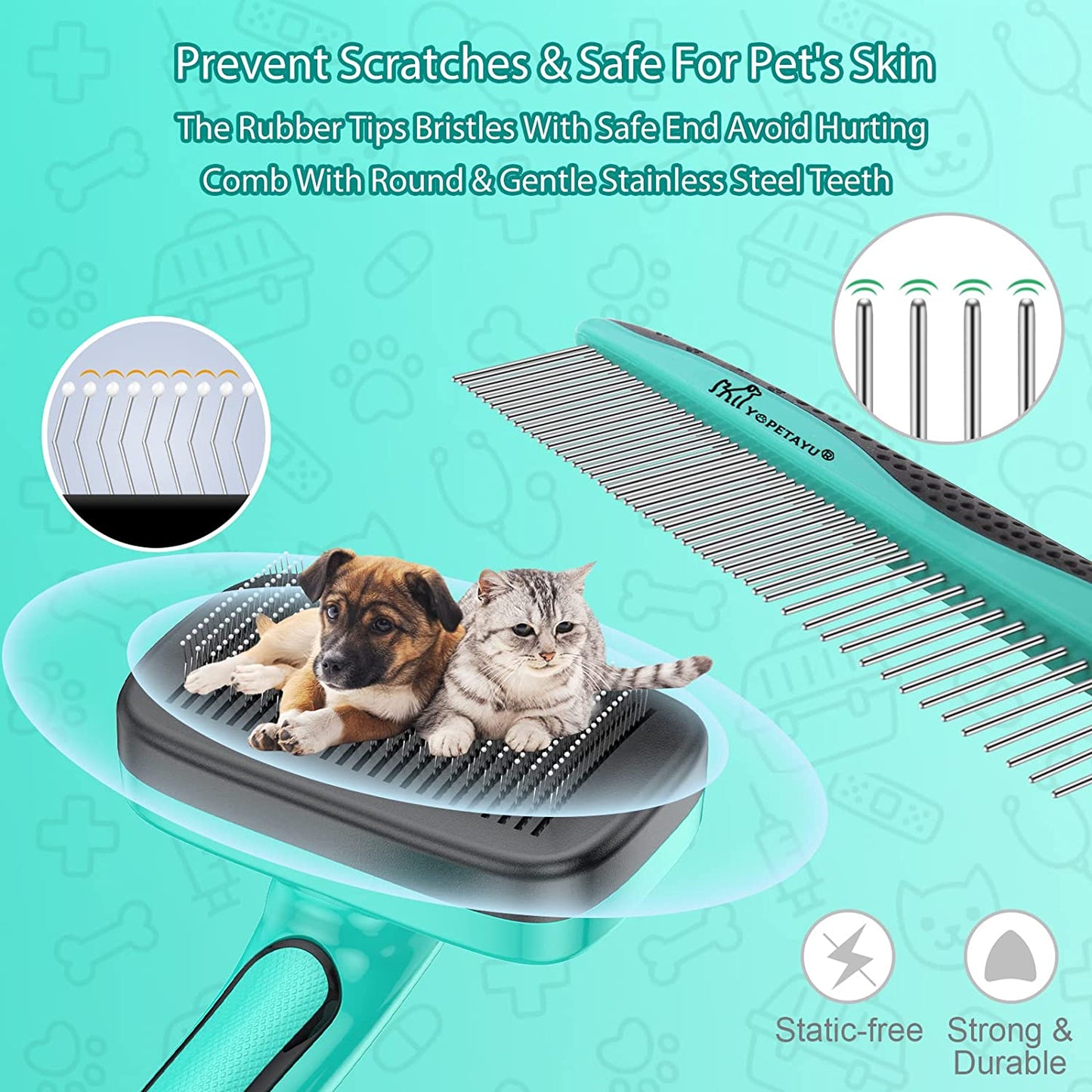 Exponential Pet Supplies - Self-Cleaning Slicker Brush for Shedding & Grooming Long Short Haired