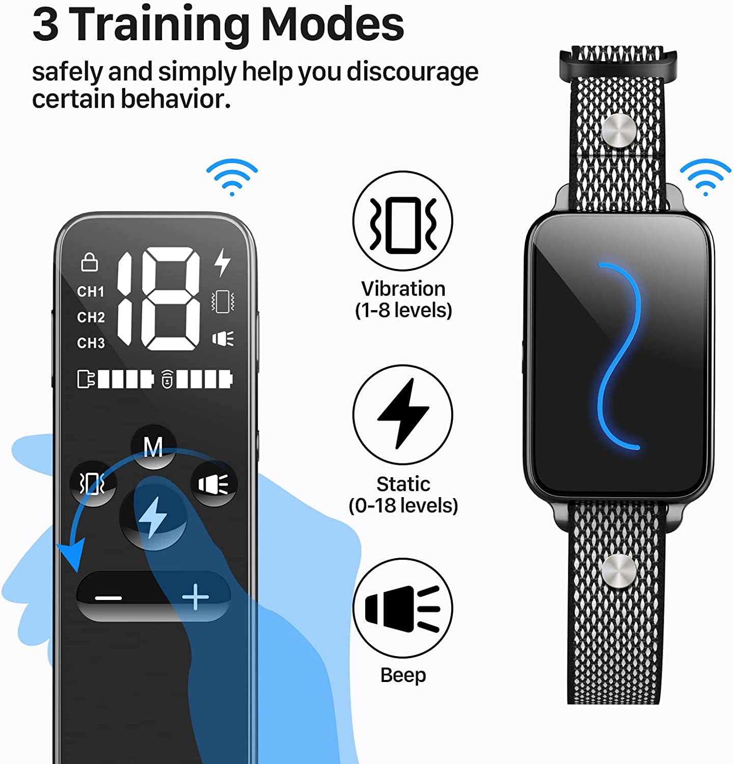 Exponential Pet Supplies - Rechargeable Shock Collar for Dogs with Vibration, Electric Shock, Beep, Security Lock, Remote and Waterproof