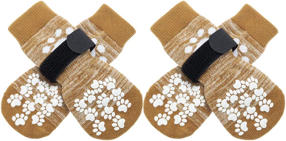 Exponential Pet Supplies - Double Side Anti-Slip Dog Socks 2 Pairs - Adjustable Pet Paw Protector with Strap