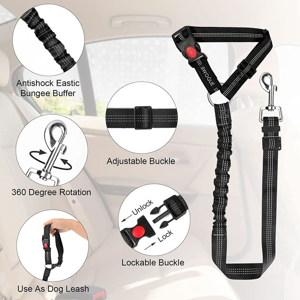 Exponential Pet Supplies - 2 Packs Dog Cat Safety Seat Belt Strap Car Headrest Restraint Adjustable Nylon Fabric