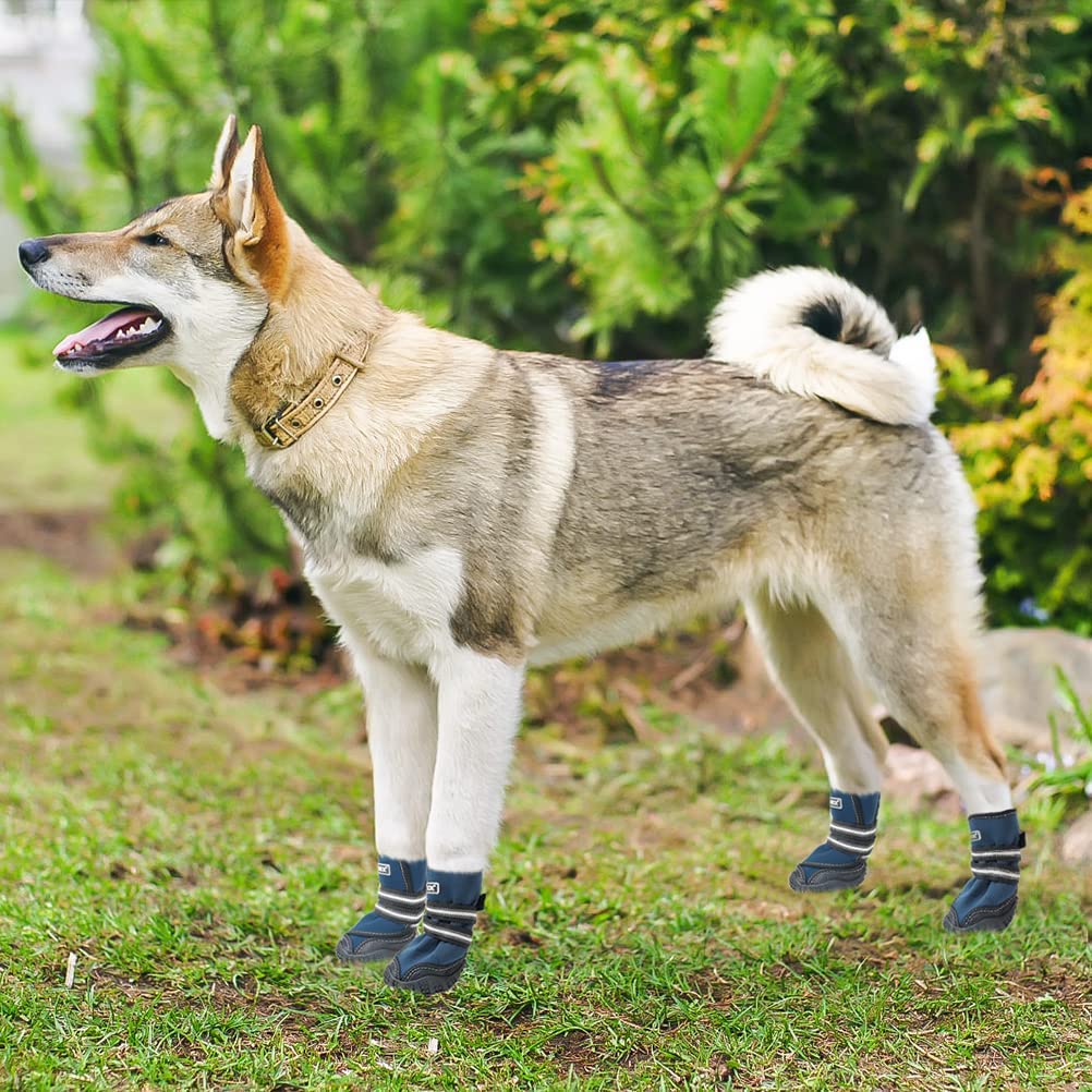 Exponential Pet Supplies - Waterproof 2 Pairs Anti-Slip Paw Protector - Doggy Shoes with Reflective Straps
