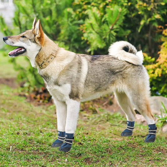 Exponential Pet Supplies - Waterproof 2 Pairs Anti-Slip Paw Protector - Doggy Shoes with Reflective Straps