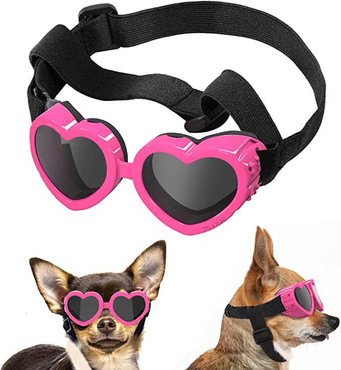 Exponential Pet Supplies - UV Protection Goggles Eye Wear Protection with Adjustable Strap Doggy Heart Shape Anti-Fog Sunglasses