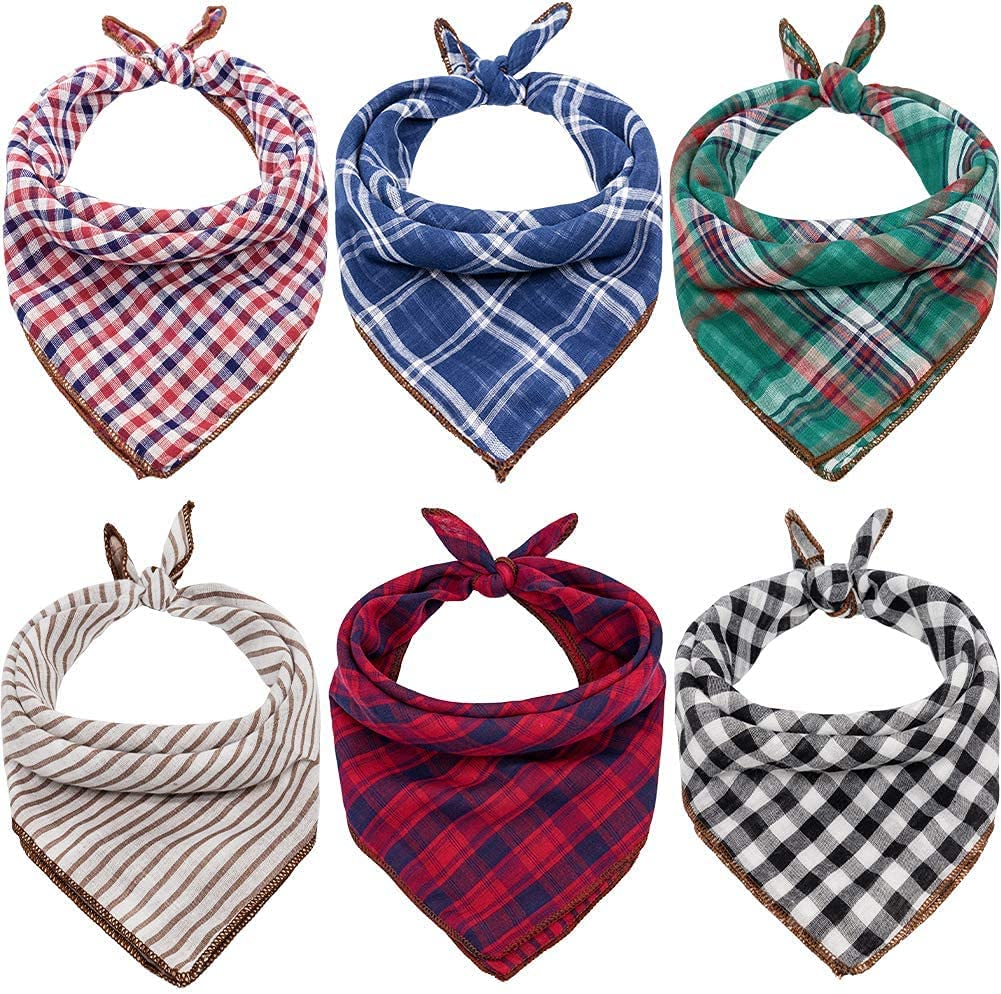 Exponential Pet Supplies - 6PCS Birthday Gift Washable Green Black Brown Blue Red Square Plaid Printing Dog Bib