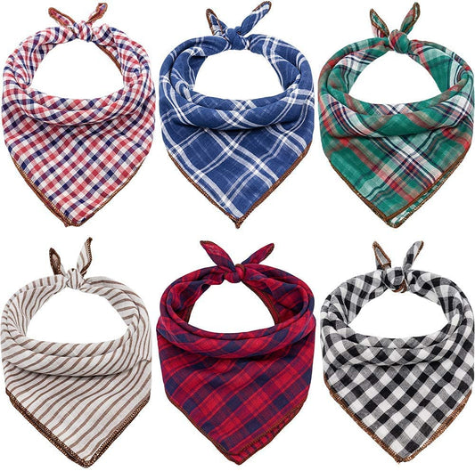 Exponential Pet Supplies - 6PCS Birthday Gift Washable Green Black Brown Blue Red Square Plaid Printing Dog Bib