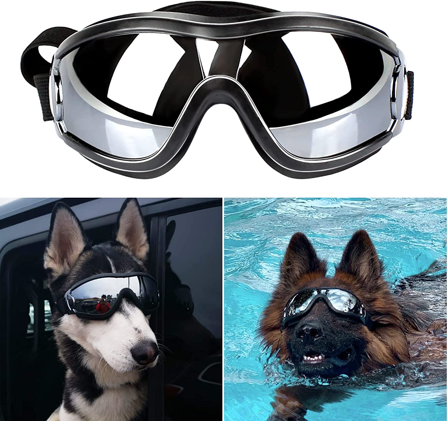 Exponential Pet Supplies - Dog Goggles Adjustable Strap for Travel Skiing and Anti-Fog