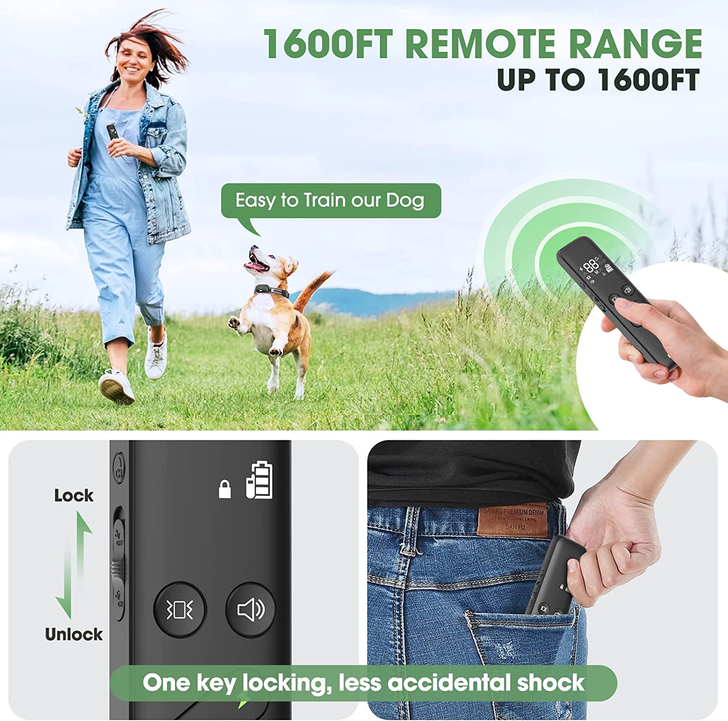 Exponential Pet Supplies - Electric Dog Training Collar with Remote 1600FT, Rechargeable E-Collar Waterproof Collars with 3 Training Modes
