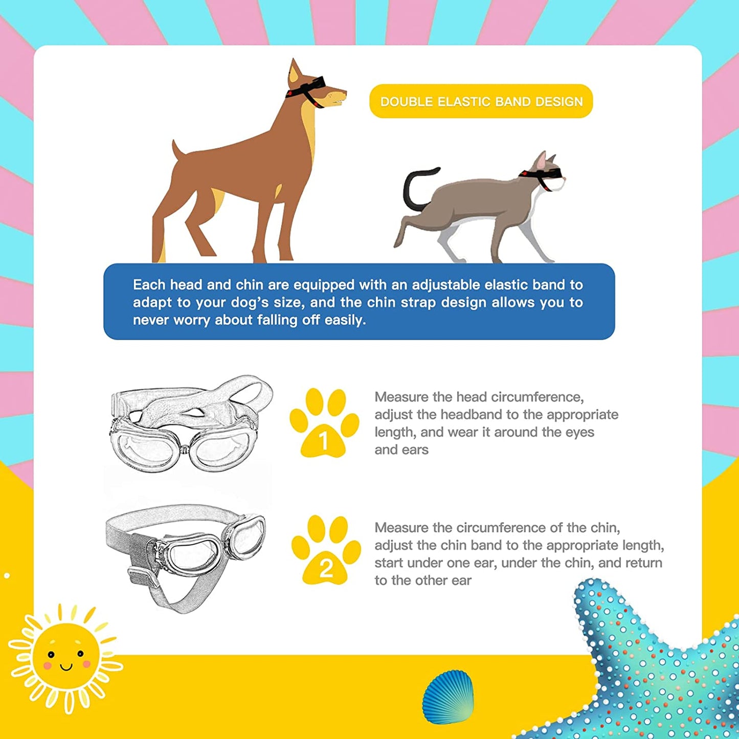 Exponential Pet Supplies - UV Protection Goggles Goggles With Adjustable Straps, Frame With Breathing Holes And High Density Sponge