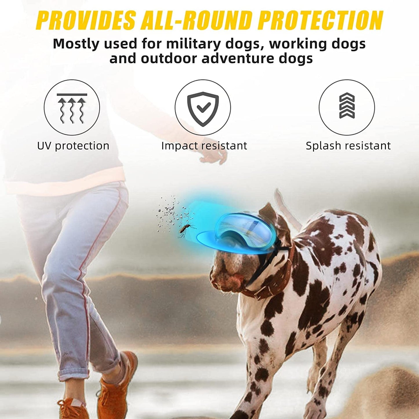 Exponential Pet Supplies - Safety Sunglasses for Dogs with Adjustable Straps and Clear Curved Lenses for All-round Vision