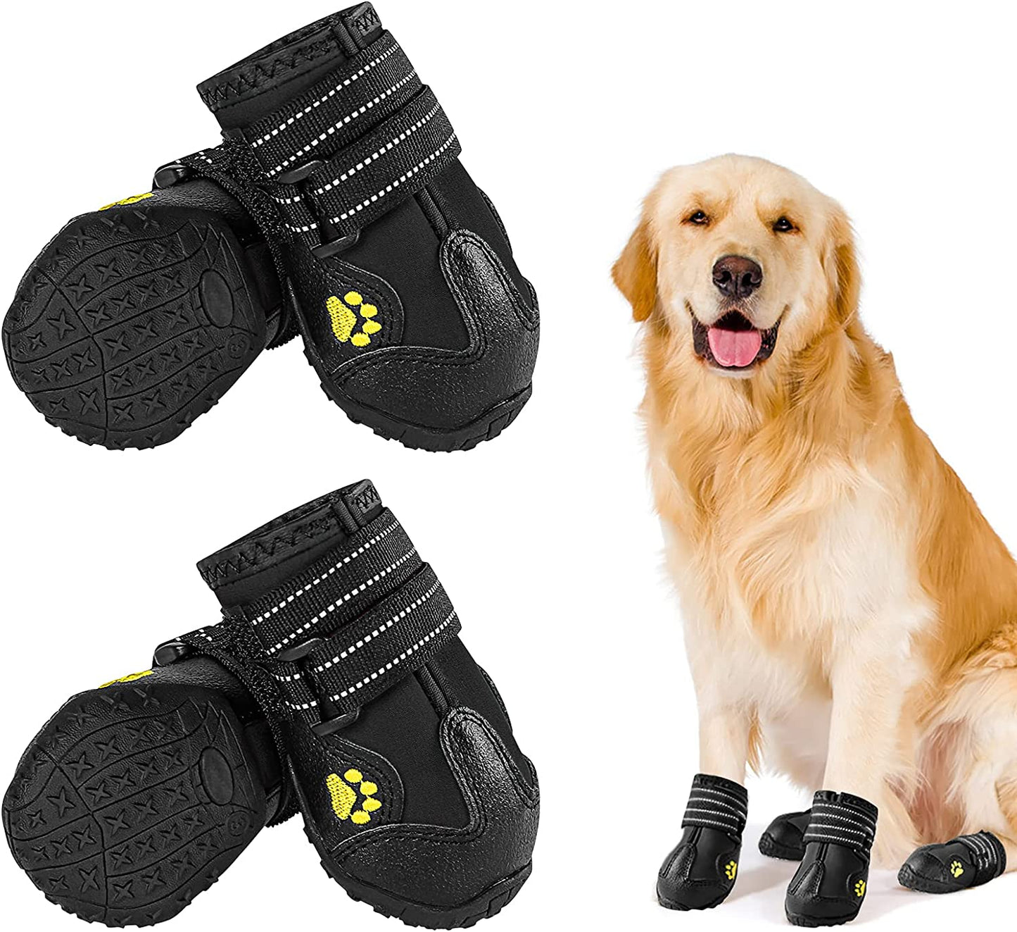 Exponential Pet Supplies - Waterproof Boots for Dogs, Dog Booties with Anti-Slip Sole Reflective Straps