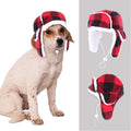 Exponential Pet Supplies - Christmas Dog Hat with Earmuffs Winter Adjustable Pet Red Plaid Pet Cap