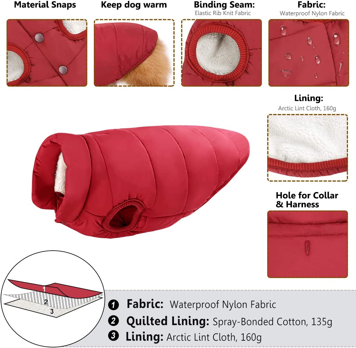 Exponential Pet Supplies - Winter Warm Jacket Windproof Dog Winter Coat Waterproof Dog Jacket Warm Dog Vest Cold Weather Pet Apparel with 2 Layers Fleece Lined