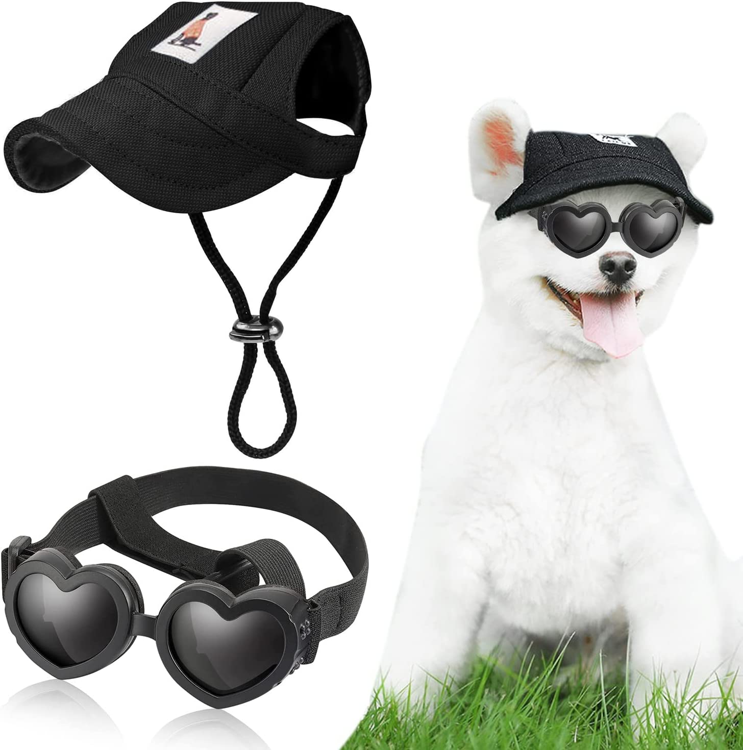 Exponential Pet Supplies - Dog Hat Baseball Cap Sun Hat with Ear Holes and  Pet Dog Sunglasses Goggles Heart Shape