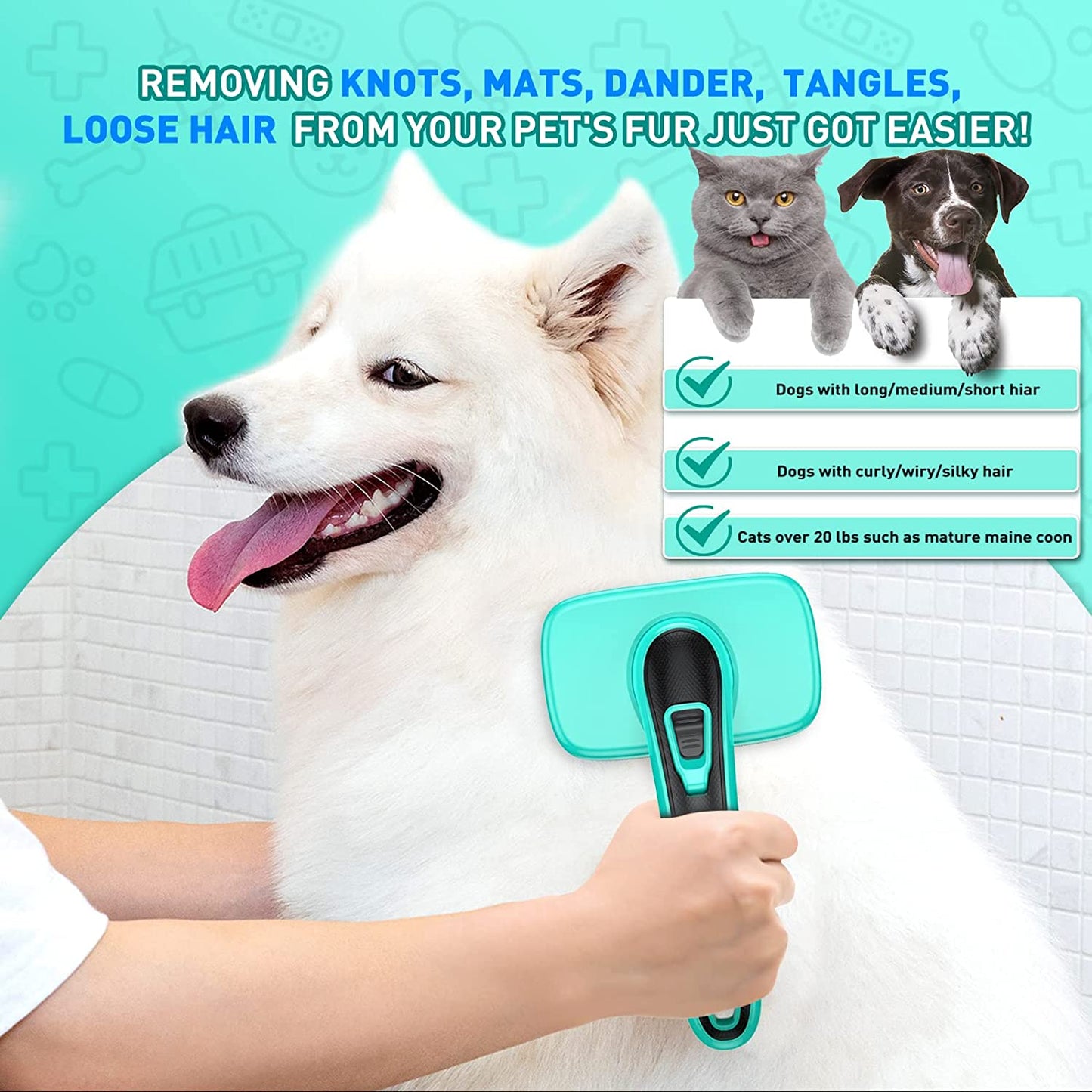 Exponential Pet Supplies - Self-Cleaning Slicker Brush for Shedding & Grooming Long Short Haired
