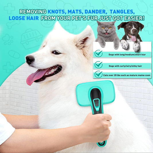 Exponential Pet Supplies - Self-Cleaning Slicker Brush for Shedding & Grooming Long Short Haired