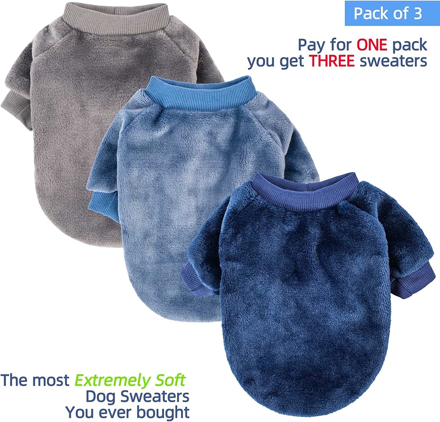 Exponential Pet Supplies - Puppy Dog Sweater, Pack of 2 or 3, Dog Coat/Jacket for Winter
