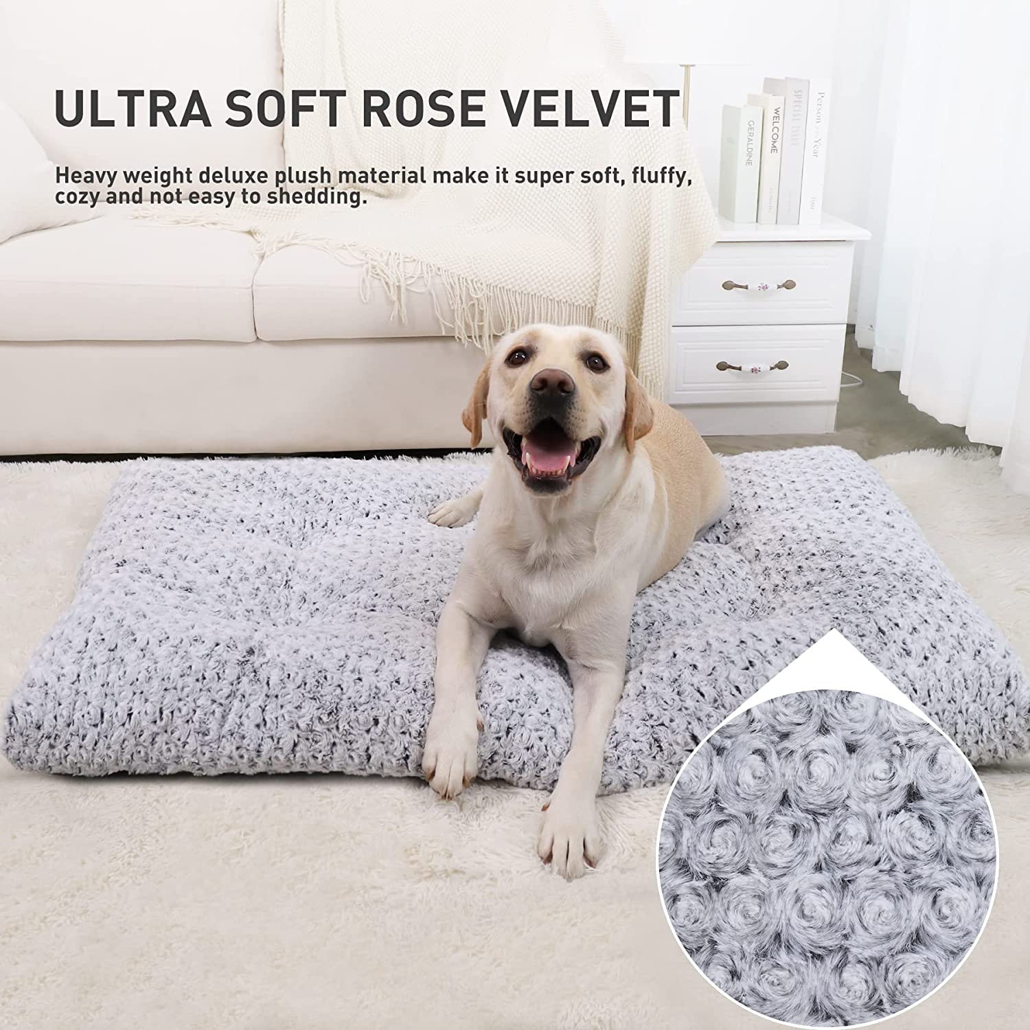 Exponential Pet Supplies - Anti-Slip Pet Sleeping Mat Washable , Dog Bed Deluxe Plush Dog Crate Beds Fluffy Comfy Kennel Pad